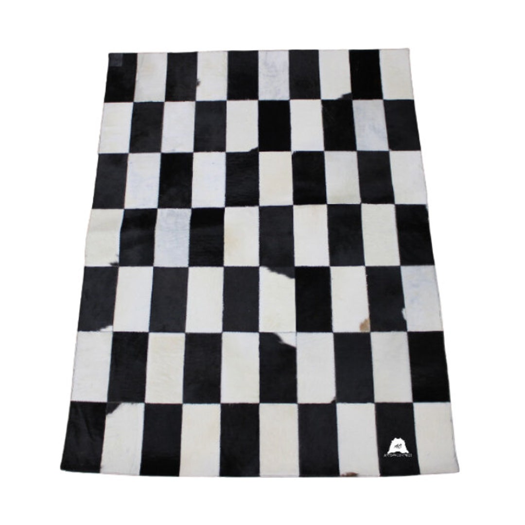 Black & White Cowhide Patchwork Rug Size 57x42 INCHES 146x106 CM