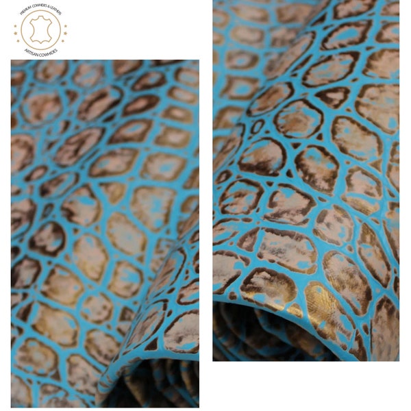 Embossed LEATHER Sheets, Turquoise Brown Tortoise Embossed | 12"x12", 12"x18", 12"x24" Precuts Sheets for Crafts