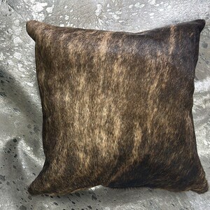 Cowhide Pillow 18&quot;x18&quot;  Brindle Cowhide & Brown Distressed Leather - Cowhide Pillow Cover - Christmas Gift - Housewarming gift