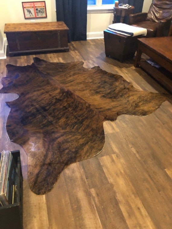 Real Cowhide Rug – Brindle Pattern, 6x7 Feet Large Size | Top Quality, Natural Leather, Country Style Floor Decor 11 thumbnail image