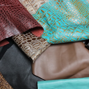 COWHIDE LEATHER SCRAPS - Embossed & Smooth Mix leathers Assorted Colors