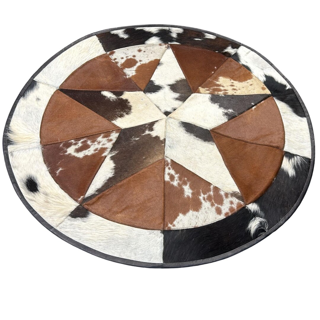 Round Patchwork Star Cowhide Rug - Size 40 Inches - Etsy