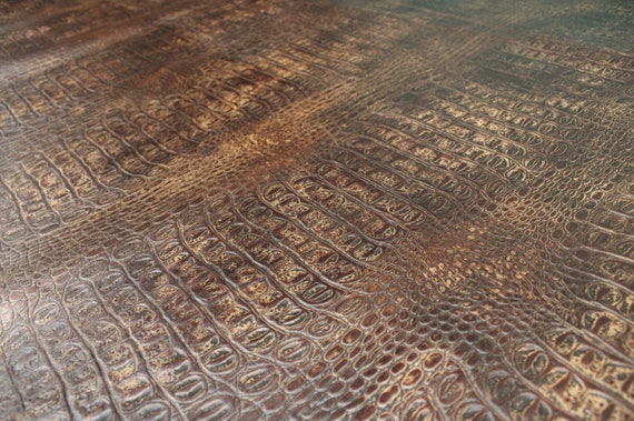 Copper Brown EMBOSSED CROCODILE LEATHER : Genuine Leather 2.5-3 oz. - Perfect for Upholstery, Handbags and Leather Crafts!
