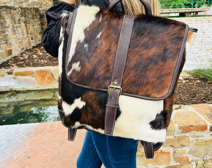 Men's Native American Embossed Cowhide Leather Backpack