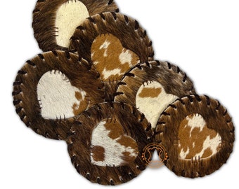 Hearts Cowhide Coaster Assorted - Size 4.5 Inches - Genuine Cowhide Coasters