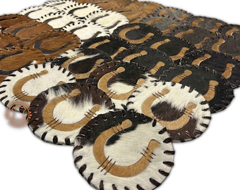 Assortiment de dessous de verre en cuir de vachette fer à cheval - taille 4,5 pouces - sous-verres en cuir de vachette véritable