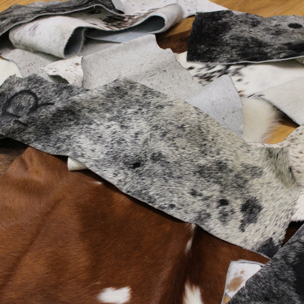 COWHIDE SCRAPS - Assorted Hair On Cowhide Colors & Shapes 6"x4" - 8''x6" - 12"x6" approx.