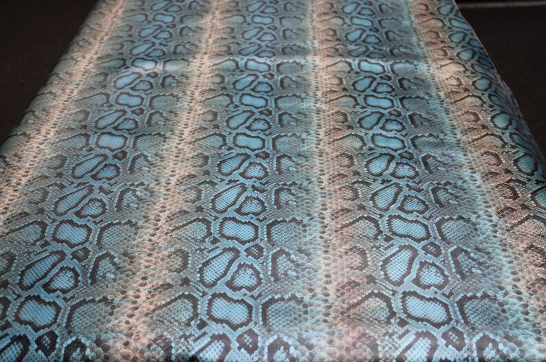 PYTHON PRINTED LEATHER Blue Metallic: Genuine Leather 2.5-3 Oz ...