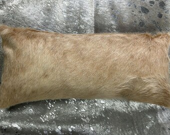 Cowhide Pillow 21"x9.5"  Beige Cowhide & Brown Distressed Leather - Cowhide Pillow Cover - Christmas Gift - Housewarming gift