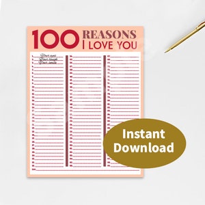 100 razones por las que te amo, idea de regalo del día de San Valentín, regalo de aniversario personalizado, regalo de San Valentín único, regalo de aniversario, carta de amor personalizada
