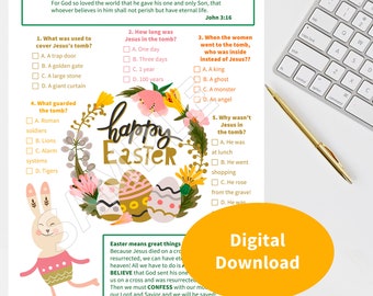 Juego de trivia de Pascua para niños, hoja de trabajo de Pascua para niños, significado de la actividad de Pascua, trivia bíblica, juego de Pascua cristiano para niños, juego bíblico para niños