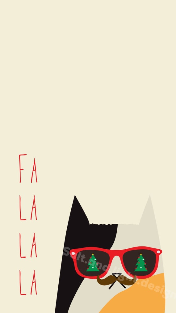 Cute Christmas Cat Digital Illustration Phone Wallpaper Background And Lock Screen Bundle Of Three 3 Cat Lover