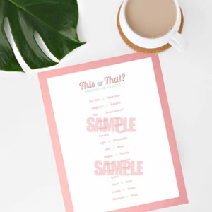 Girl&#39;s night party games, This or that party game, Galentines game, bridal shower printable game, easy sleepover game, baby shower game