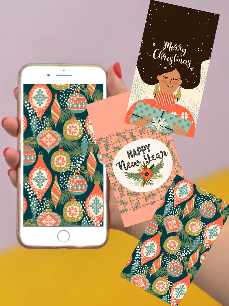 Fun Christmas /& New Years Phone Lock Screen Wallpaper Bundle of Three 3