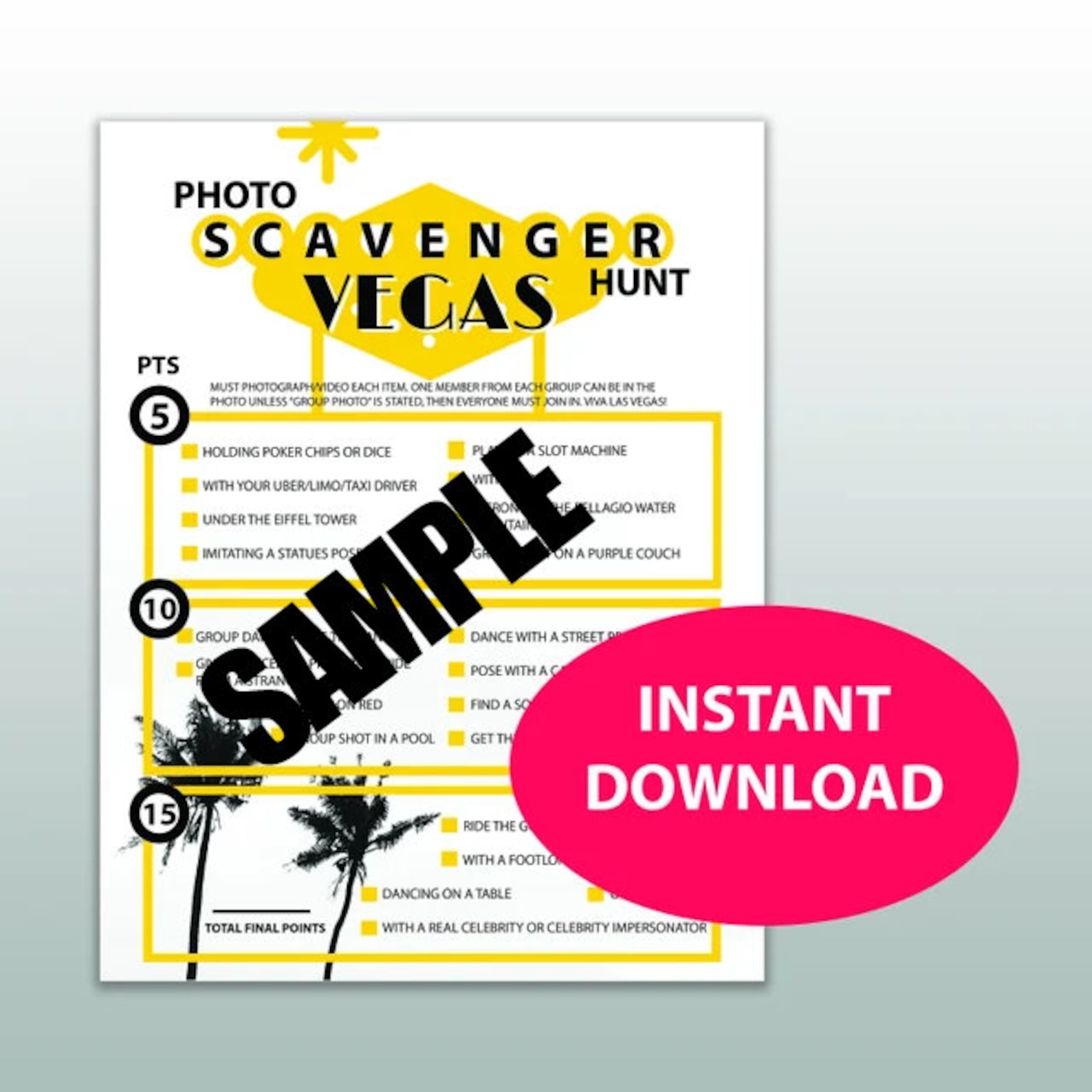 Las Vegas Photo Scavenger Hunt Party Game, Las Vegas Birthday Party Game, Vegas Girls Night ...