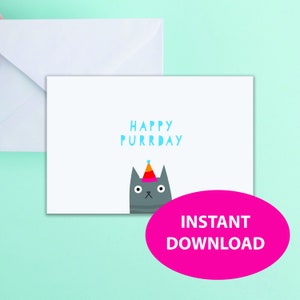 Funny cat birthday card, funny cat themed card, unique and funny birthday cards, instant download birthday card, print from home cat card