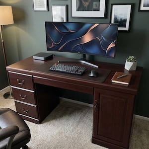 Executive Office Desk with File Cabinet, Keyboard Tray & Cable Management – Classic Cherry Computer Desk
