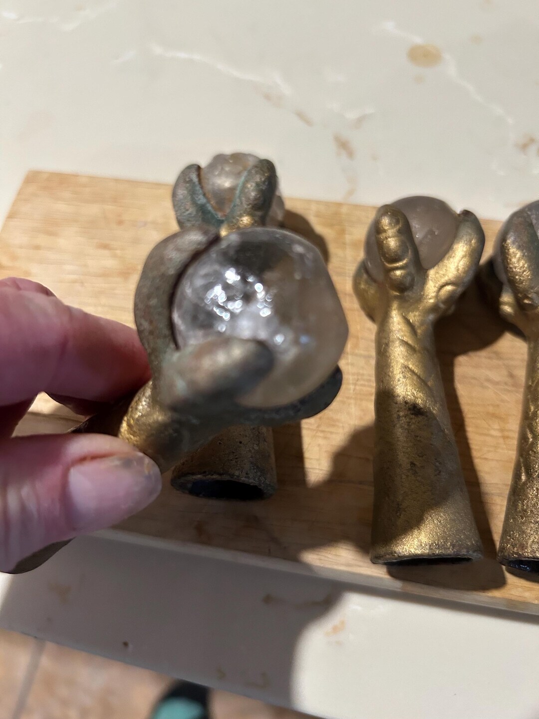 Four Antique Eagle Claw Feet Holding Glass Balls 4” Tall 1 1/4" Wide