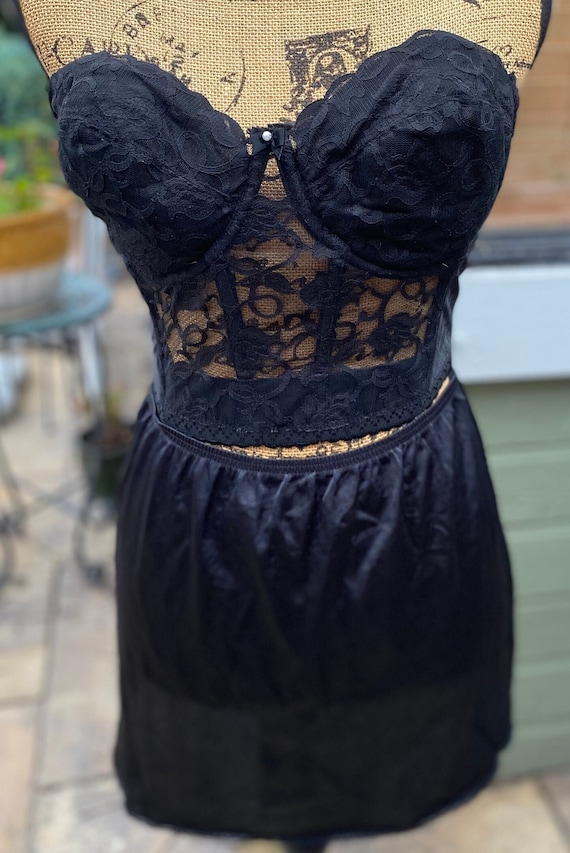 Vintage Valmont Lace Bustier Structured Corset Top 36D With Vasserette  Black Half Slip Sze S, Both in Great Condition, Vintage Undergarments 