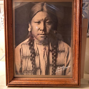 Edward Curtis “Cheyenne Girl” Vintage Print,Photo Taken in 1908,  in Wood Frame 11.5&quot; X 14.5&quot; Sepia Tone, signed by Edward Curtis