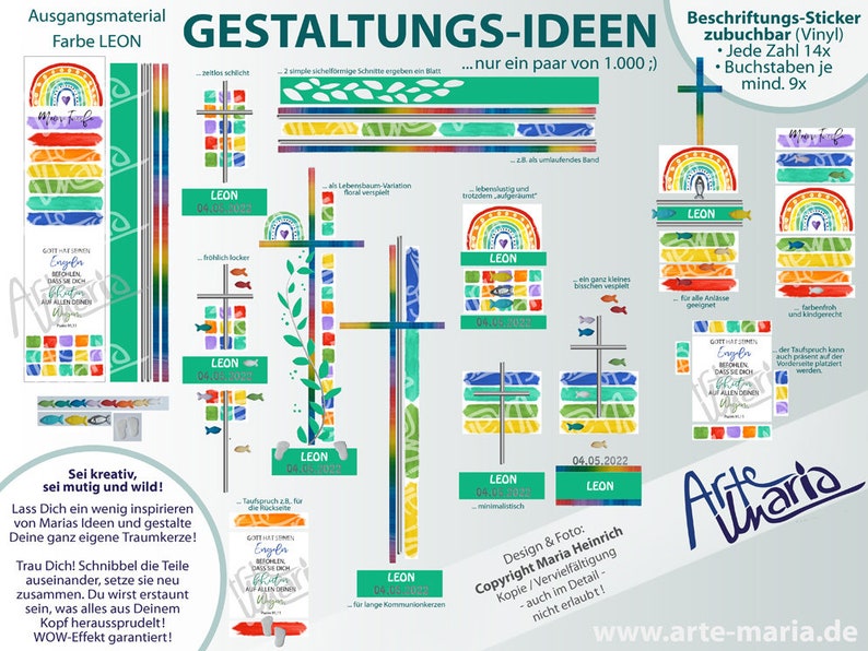 Taufkerze BASTELSET Regenbogen Farbwahl / mit Psalm 91,11 DIY selbst basteln Mädchen Junge / Echtes Wachsbild Keine billige Kerzenfolie Bild 3