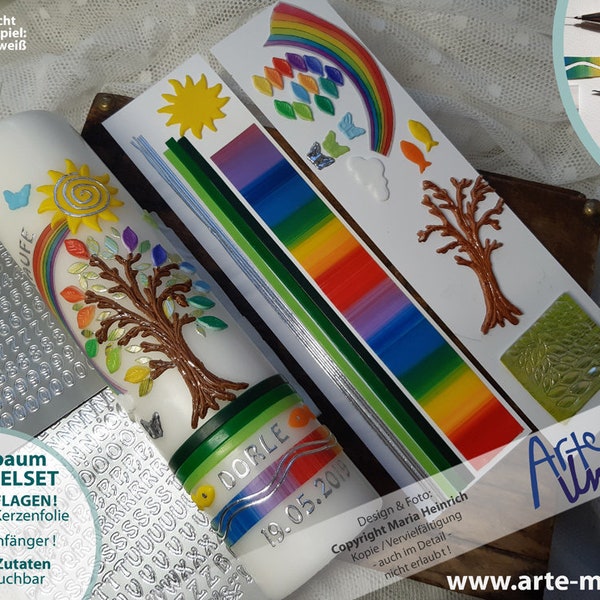 Baptismal candle craft set DORLE© Tree of Life Rainbow Sun / Incl. all ingredients - no hidden costs / Make your own candle Professional design