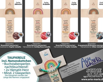 Taufkreuz Kinderkreuz REGENBOGEN Namenskettchen nachtleuchtend | 8x Farbwahl + 4x Taufspruch-Wahl | modern | Zur Taufe | Buchstabenkette