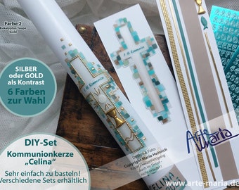 DIY BASTELSET Kerze zur Kommunion Celina© Farbwahl | Sehr leicht zu basteln | Verschiedene Sets | Junge Mädchen neutral