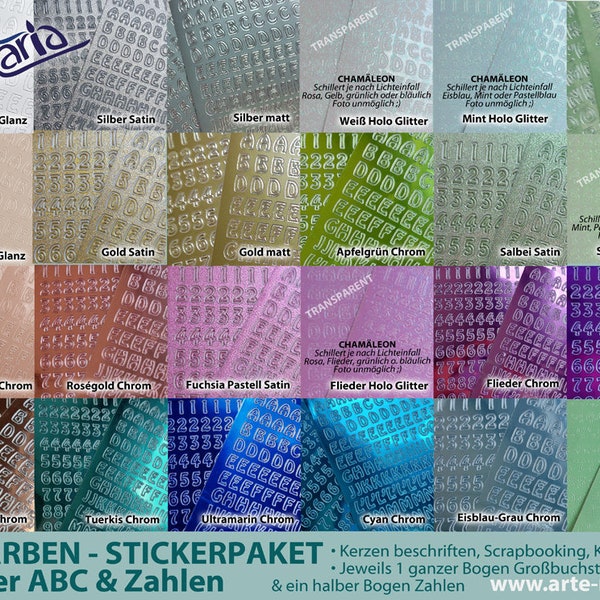 Riesiges Sticker-Paket 24 Farben | Schrift-Sticker für Kerzen, Karten, Scrapbooking | beschriften - basteln | Buchstaben & Zahlen Aufkleber