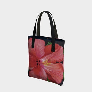 Hibiscus Urban Tote Bag with magnetic closure, zipper pocket and vegan leather straps | hand bag | Colored Pencil Art