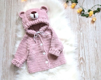 Baby Bear Hoodie Crochet Pattern | Bulky Chenille Jacket (PDF Pattern)
