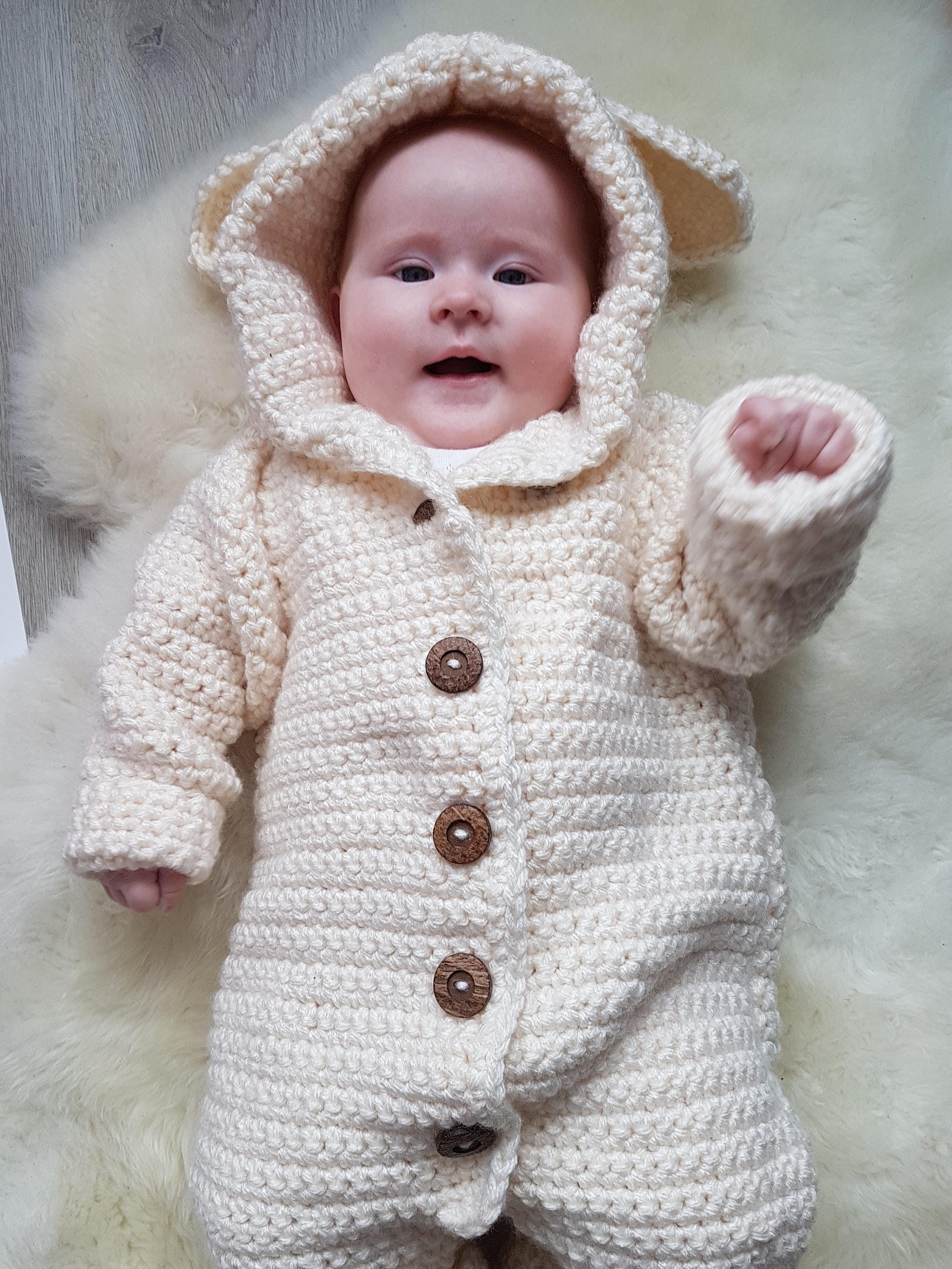CROCHET PATTERN, BABY, Romper, Coverall, Hooded, Baby, Bunting