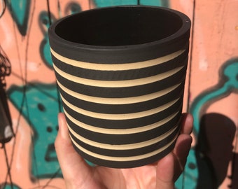 Striped Ceramic Planter - MADE TO ORDER (Black Planter) - 4x4 Inches