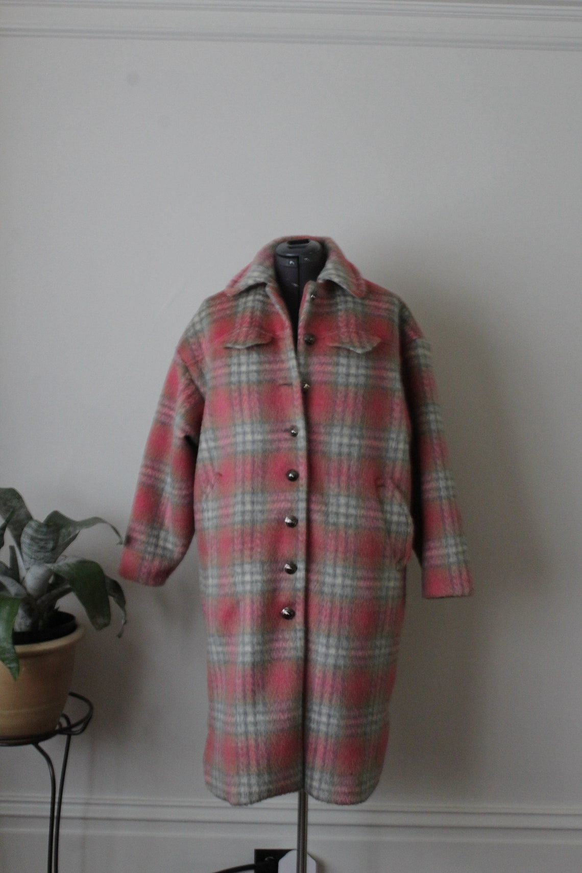 Pink Plaid Mohair/wool Blend 'shacket' Coat Etsy
