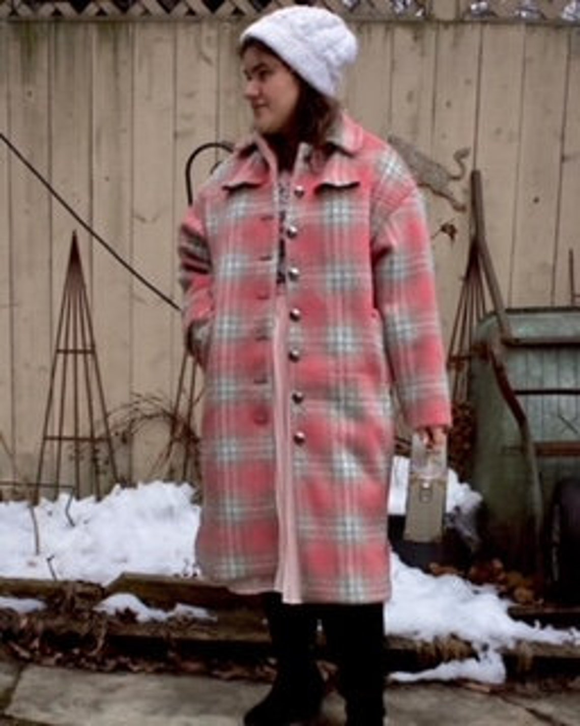 Pink Plaid Mohair/Wool Blend 'Shacket' Coat Etsy.de