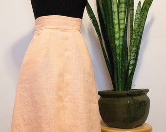 Peach Linen Flared Box Pleat Skirt with Pockets (sample)