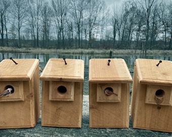 Set of 4 Handmade Cedar Bird Houses: 2 Wren & 2 Chickadee