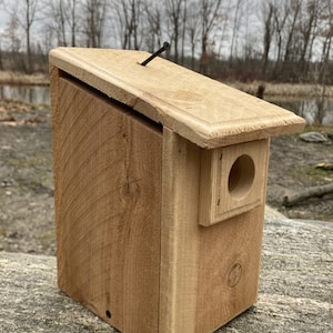 Pu&ograve; includere: Una casetta per uccelli in legno con un tetto a cerniera e un foro di ingresso rotondo. La casetta per uccelli &egrave; realizzata in legno naturale di colore marrone chiaro.