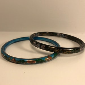 Enamel Inlaid Cloisonné Bracelet, Chinese Bangles, Vintage Jewelry Set, Floral Details
