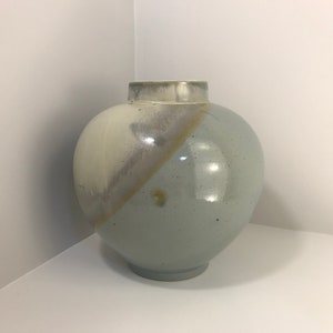 Japanese-Inspired Stoneware Ceramic Vase, Muted and Neutral Colors, Unsigned by Artist