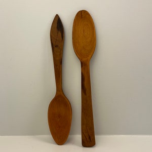 Pair of Primitive Cooking Spoons, Hand Carved Wood