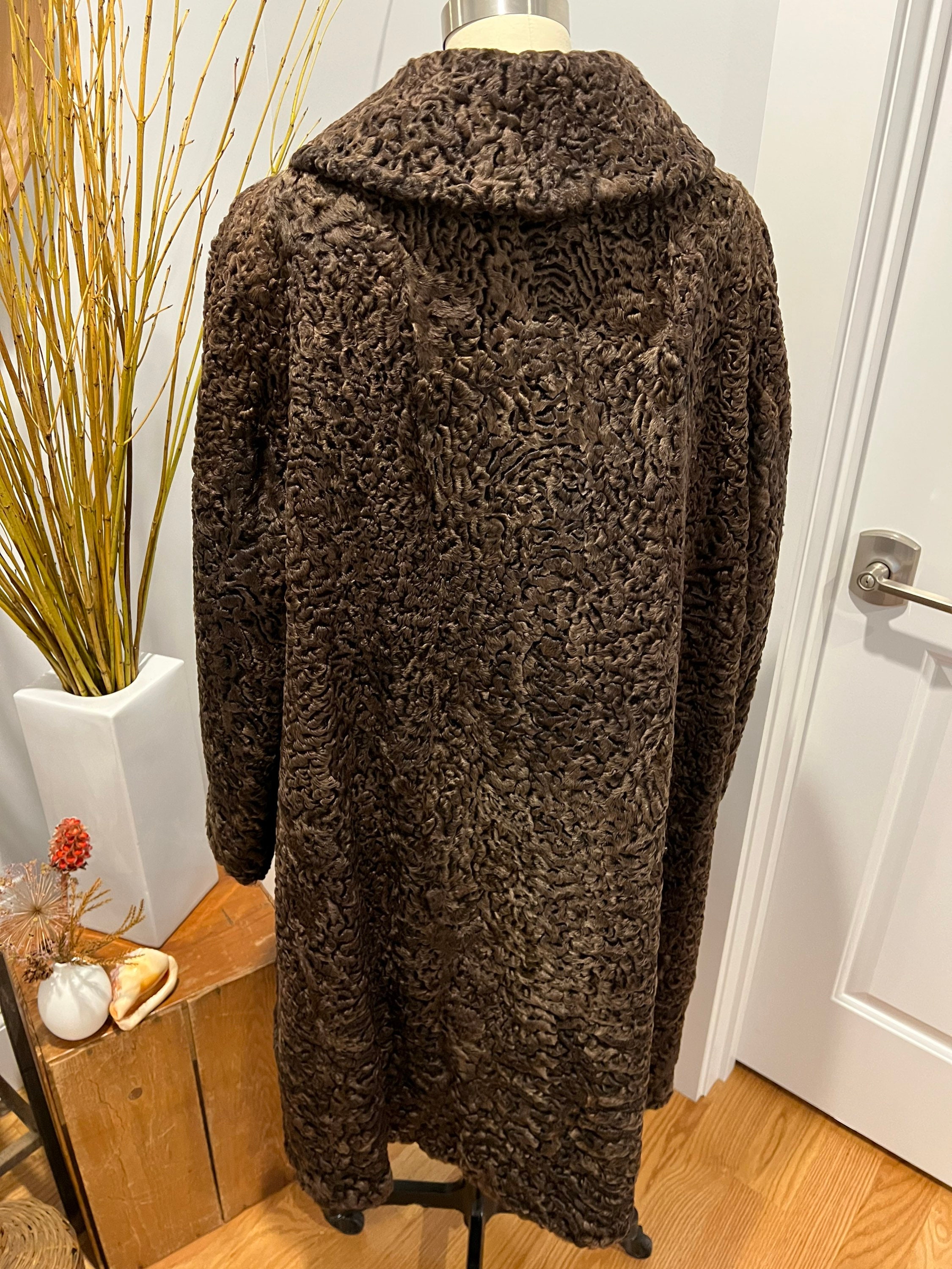 Vintage 1960s Persian Lamb Coat, Karakul Fur in Chocolate Brown