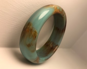 MOD Turquoise et Brown Swirl Lucite Bracelet Abstrait Bracelet, Bijoux Fantaisie Vintage