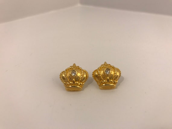 Boucles D'oreilles Clous Vintage Strass Métal Doré - Occasion Bon état