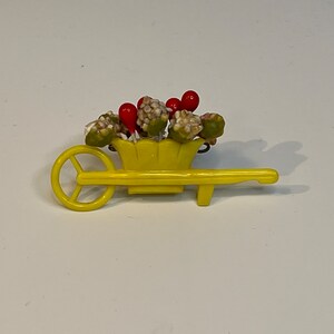 Whimsical Handmade Wheel Barrow Brooch, Plastic and Enamel
