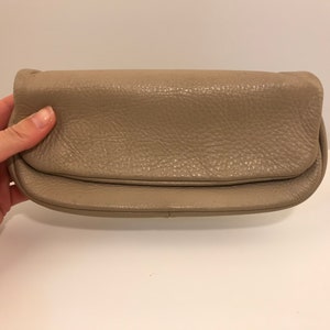 Pebble Leather Clutch Wallet, Sand Color, Foldable Small Evening Bag with Two Zipper Pouches
