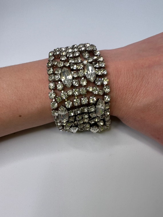 Clear Crystal Rhinestone Bracelet with Thick Band… - image 2