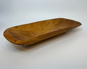 Antique Primitive Wood Dough Bowl, Handmade Oblong Trough, 19th Century