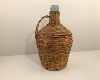 Wicker Wrapped VIRESA Demijohn Wine Bottle, Large Vintage Green Glass Bottle Jug with Handle, Spanish Company