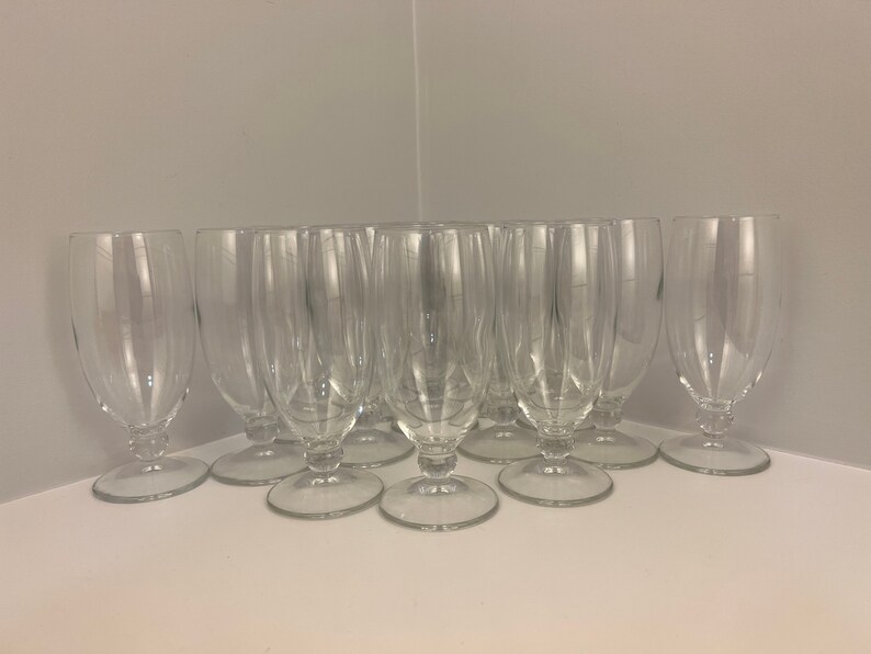 Italian Glass Highball Water Glasses, Footed and Clear Vintage Cocktail